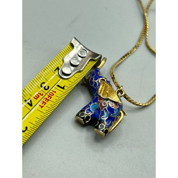 Vintage Cloisonne Elephant Necklace Dimensional Blue Enamel and Gold Tone Chain - Picture 8 of 8
